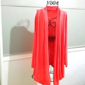 Refined, drape cardigan, plus size. 1X, pink/orange